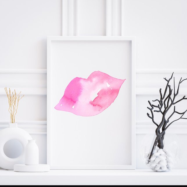 Läppar makeup-branding för rosa av vattenfärg poster (Skapare uppladdad)