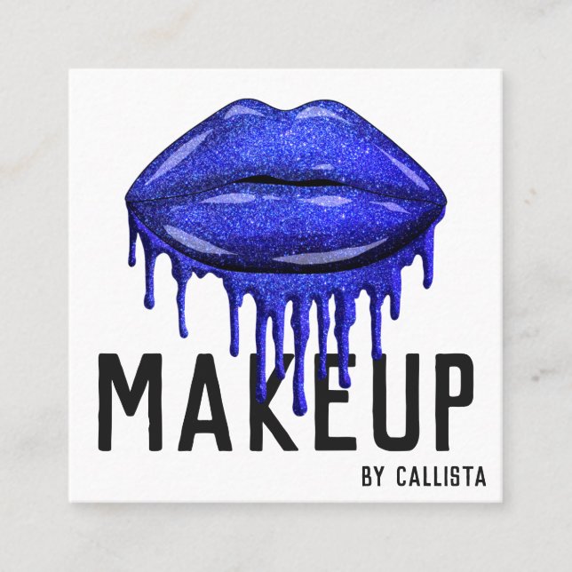 Läppar Makeup, glamous Sparkly Blue Glitter Drips Fyrkantigt Visitkort (Framsida)