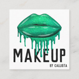 Läppar Makeup, Glamous Sparkly Grönt Glitter Drips Fyrkantigt Visitkort