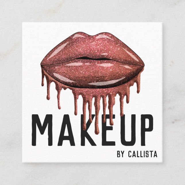 Läppar Makeup, Glamous Sparkly Ro Glitter Drips Fyrkantigt Visitkort (Framsida)