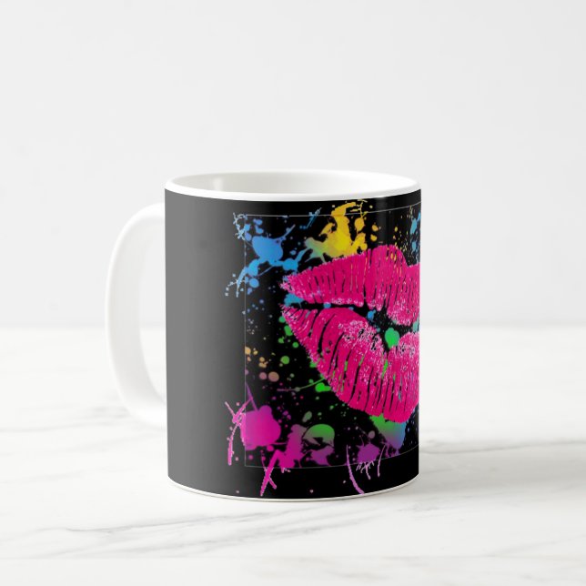 Läppar målar Splatterkaffemuggen Kaffemugg (Framsida vänster)