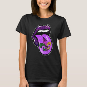 Läppar Mardi Gras-karneval Lila Fleur De Lis Kvinn T Shirt