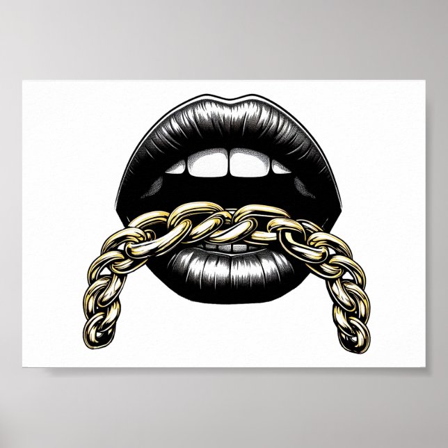 läppar med guld-kedjekonst illustration poster (Framsidan)