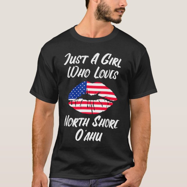 Läppar Mouth Kärlek American Flagga North Shore Oa T Shirt (Framsida)