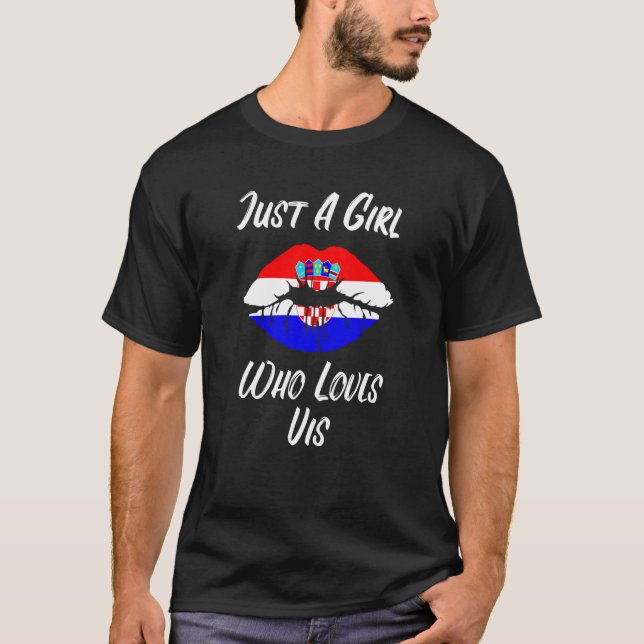 Läppar Mouth Kärlek Kroatien Flagga Vis T Shirt (Framsida)