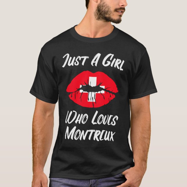 Läppar Mouth Kärlek Schweiz Flagga Montreux T Shirt (Framsida)