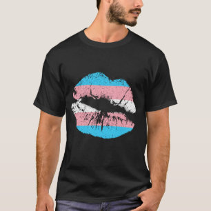 Läppar Mouth Trans Support Rosa Blue Flagga Rand T Shirt
