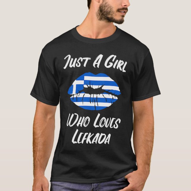 Läppar Mun Kärlek Grekisk Flagga Lefkada T Shirt (Framsida)
