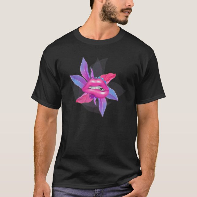 Läppar och Löv Rosa Pastel Modern Futuristiska Gra T Shirt (Framsida)