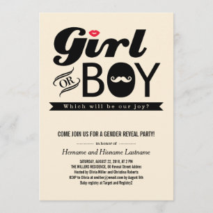 Läppar och Mustache Baby Gender Reveal Party Inbju Inbjudningar
