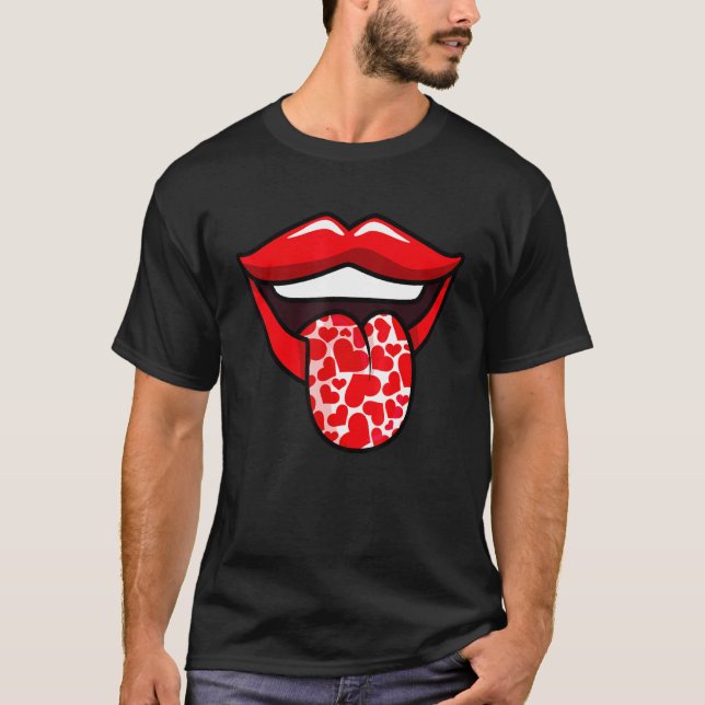Läppar och Tunga Valentines day Cute V-dagarshjärt T Shirt (Framsida)
