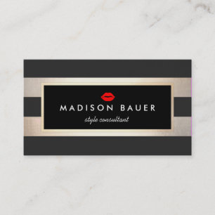 Läppar på Modern Stripe Black and FAUX Guld Salon Visitkort