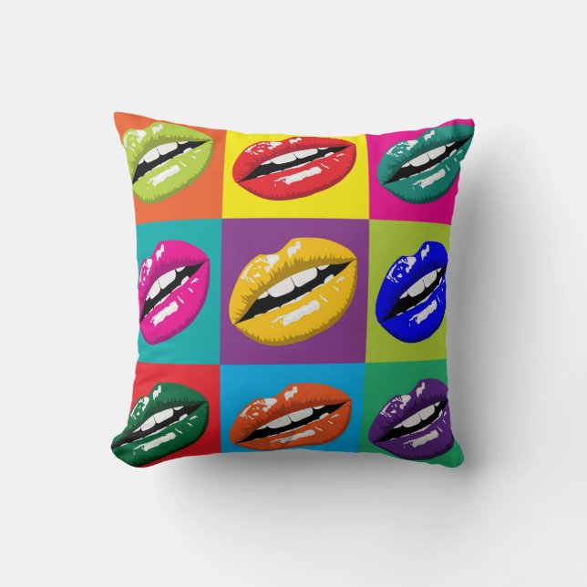 Läppar Pop Art-rutor Stor tryck Kudde (Framsida)