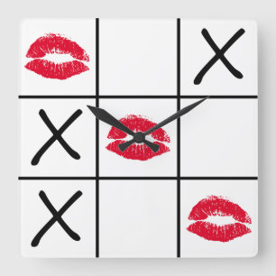 Läppar Tic Tac Toe Fyrkantig Klocka