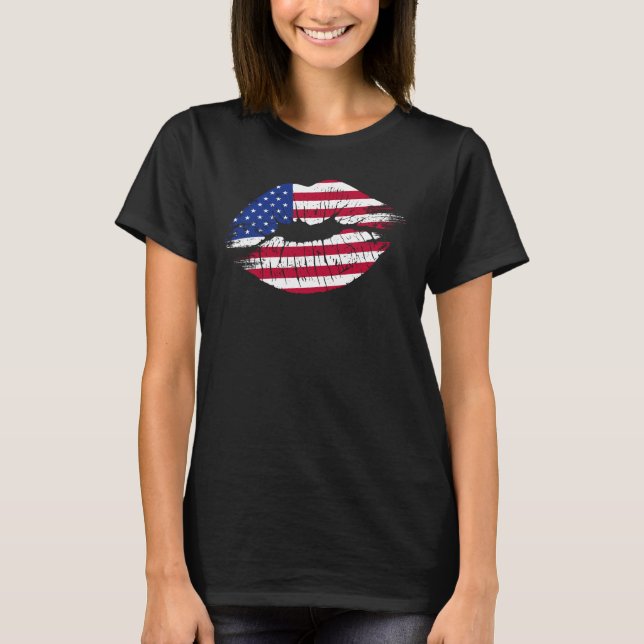Läppar USA Flagga Grunge T Shirt (Framsida)