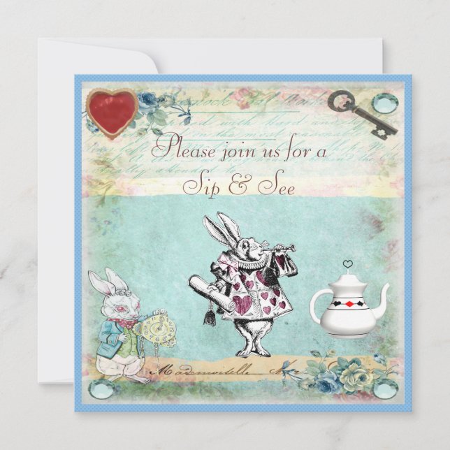 Läppja & se Alice i underlandbaby shower Inbjudningar (Framsida)