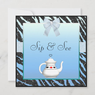 Läppja & se zebra tryck slösa & svärta baby shower inbjudningar