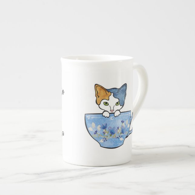 Läppja Tea och dalta min kattchinamugg Benporslin Mugg (Framsida höger)