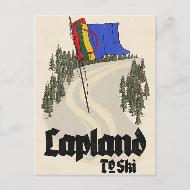 Lappland att åka skidor vykort (Framsida)