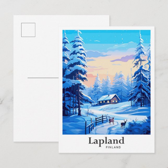 Lappland Finland Travel Potrait Illustration Vykort (Fram/baksida)