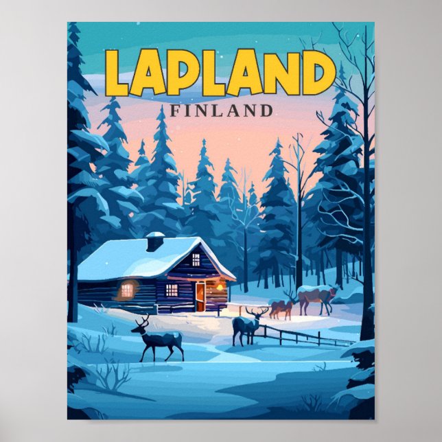 Lappland Finland vintage resor illustration Poster (Framsidan)