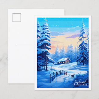 Lappland Finland vintage resor illustration Vykort