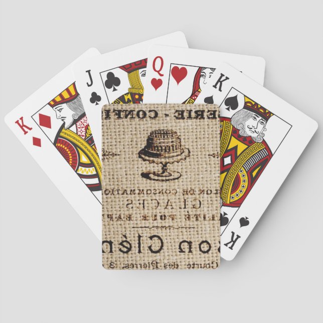 lappskript i shabby chic fransk land tårta spel kort (Baksidan)