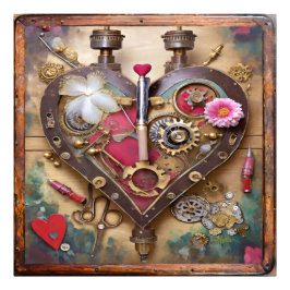 Läppstift Blommor Hjärta Steampunk Serie Fototryck