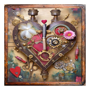 Läppstift Blommor Hjärta Steampunk Serie Fototryck