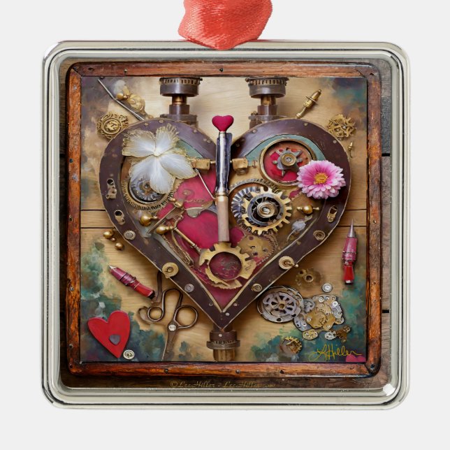 Läppstift Blommor Hjärta Steampunk Serie Julgransprydnad Metall (Framsidan)