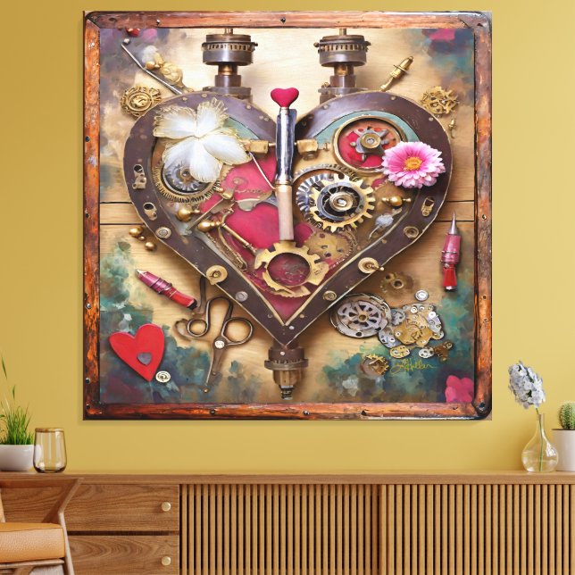 Läppstift Blommor Hjärta Steampunk-serien Canvastryck (Insitu (Vardagsrum))
