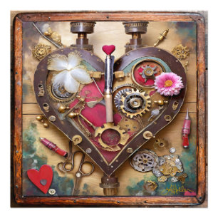 Läppstift Blommor Hjärta Steampunk-serien Fototryck