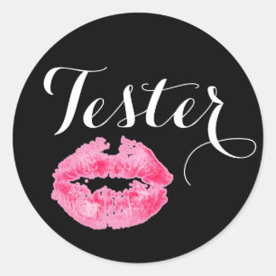 Läppstift Distributör Produkt Testare Rosa Läppar Runt Klistermärke