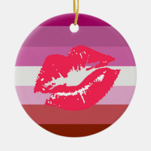 Läppstift Lesbisk Pride Flagga Julgransprydnad Keramik