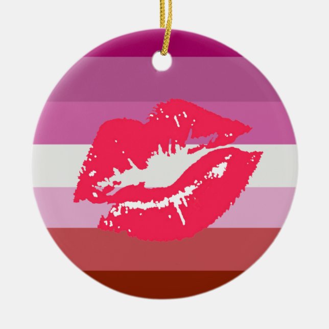 Läppstift Lesbisk Pride Flagga Julgransprydnad Keramik (Framsidan)
