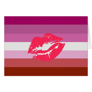 Läppstift Lesbisk Pride Flagga och Läppar Hälsningskort