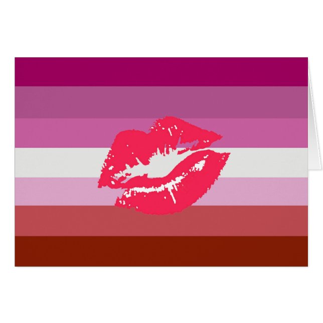 Läppstift Lesbisk Pride Flagga och Läppar Hälsningskort (Framsidan Horizontal)