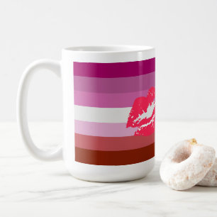 Läppstift Lesbisk Pride Flagga och Läppar Kaffemugg