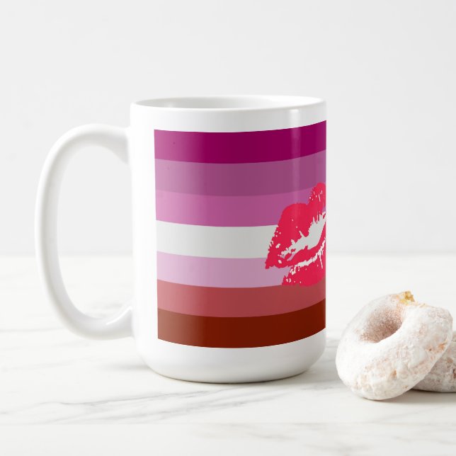 Läppstift Lesbisk Pride Flagga och Läppar Kaffemugg (Med munk)