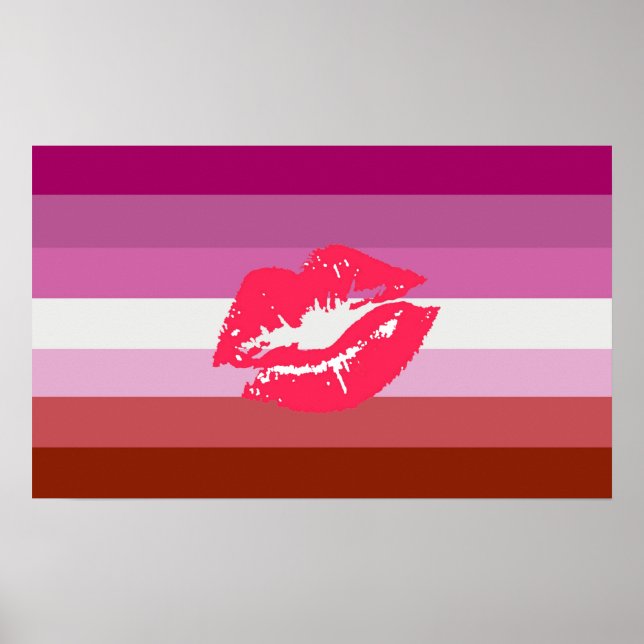Läppstift Lesbisk Pride Flagga och Läppar Poster (Framsidan)