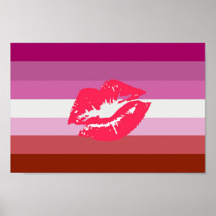 Läppstift Lesbisk Pride Flagga och Läppar Poster