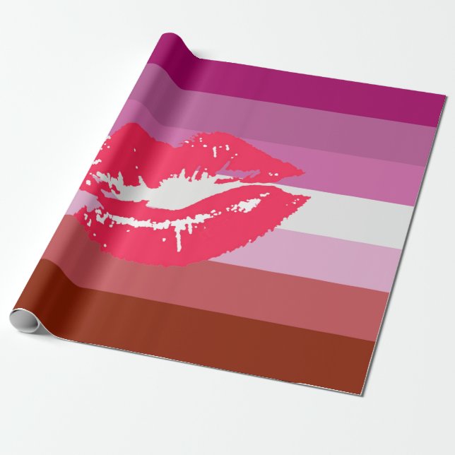 Läppstift Lesbisk Pride Flagga Presentpapper (Utrullad)