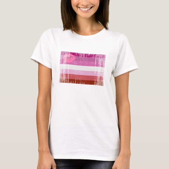 Läppstift Lesbisk Pride Flagga T Shirt (Framsida)