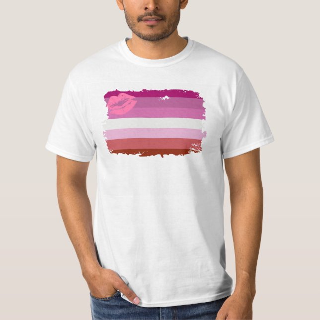 Läppstift Lesbisk Pride Flagga Tee (Framsida)