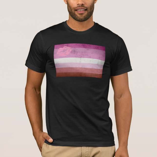 Läppstift Lesbisk Pride Flagga Tee Shirt (Framsida)