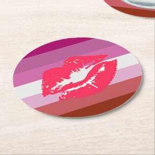 Läppstift Lesbisk Pride Flagga Underlägg Papper Rund