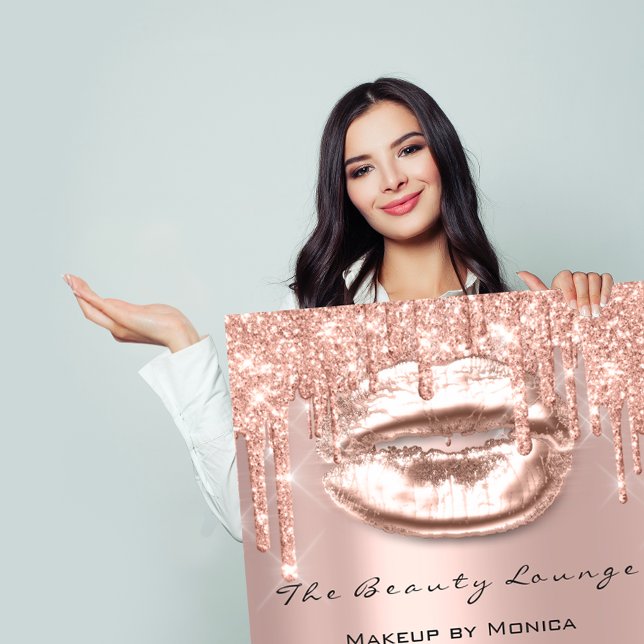 Läppstift Makeup Öppettider Salong Rosa Dropar Gla Poster (Lips Makeup Opening Hours Salon Rose Drips Spark Poster )