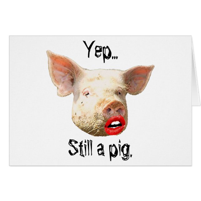 Läppstift på en gris hälsningskort (Framsidan Horizontal)