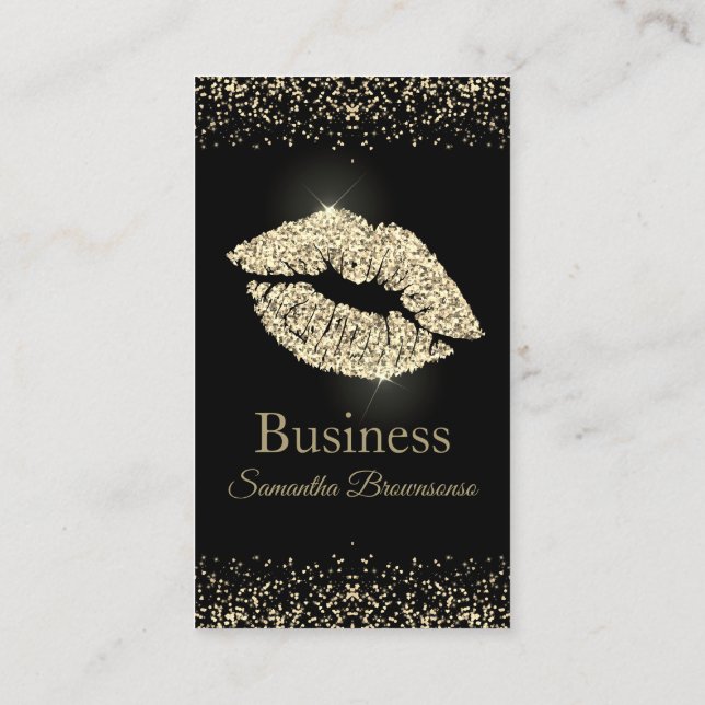 Läppstift sepia Glitterläppar guld make-up salong Visitkort (Baksida)