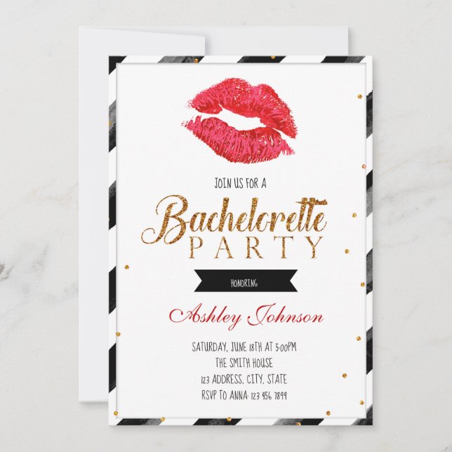 Läppstiftbacheloretteinbjudan Inbjudningar (Framsida)